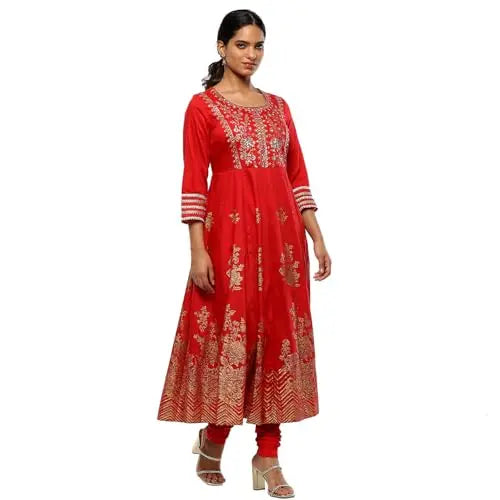 BIBA Women's Polyester Blend Kurta Sets (SKDRIVYT10118AW24RED_Red SaumyasStore
