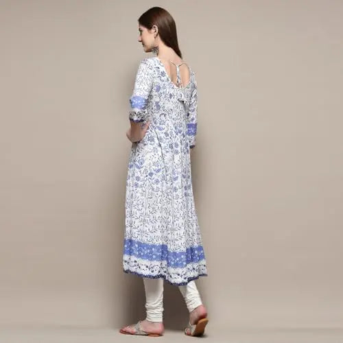 BIBA Women's Rayon Suit Set (SKDASRTD8777ESS23WHTBLU_White-Blue SaumyasStore