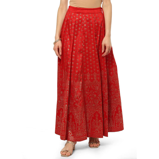 BIBA Women's Red Art Silk Skirt 