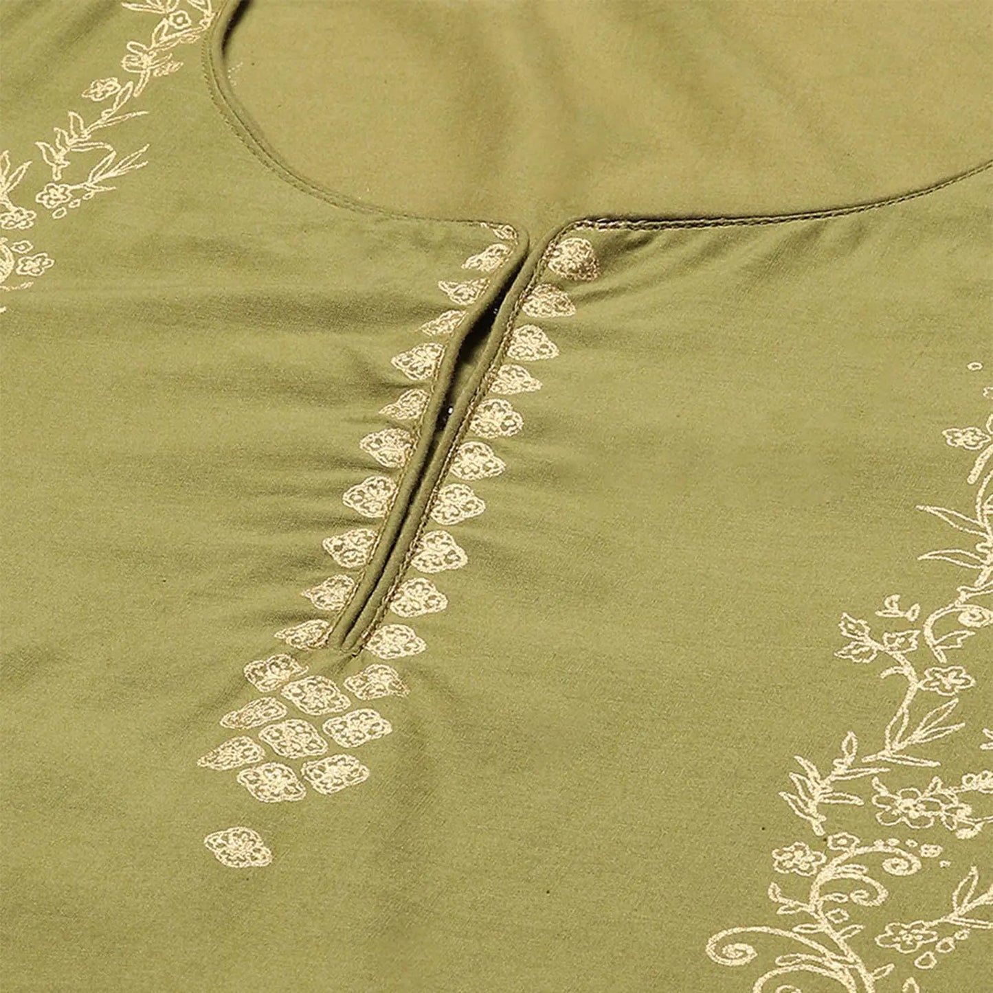 BIBA Womens Cotton Women Printed Salwar Kurta Suit Set(Skd7057E_Mehandi_38), Blue, X-Large SaumyasStore