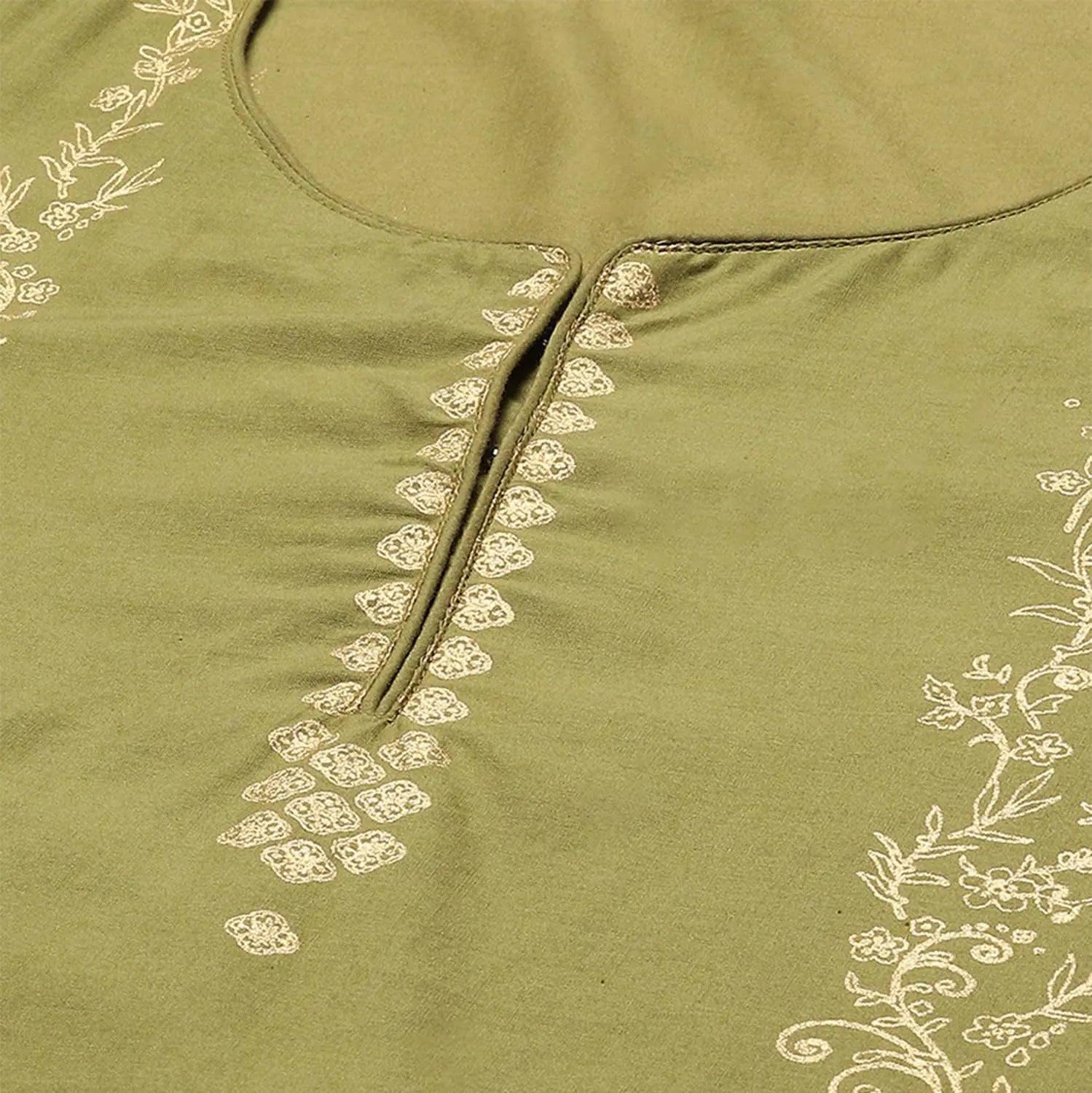 BIBA Womens Cotton Women Printed Salwar Kurta Suit Set(Skd7057E_Mehandi_38), Blue, X-Large SaumyasStore