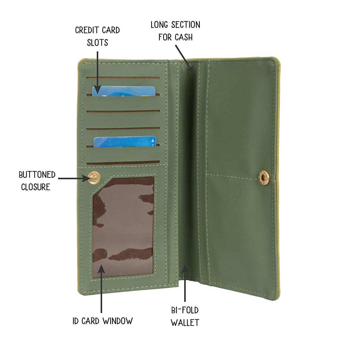 Baggit Women's 2 Fold Wallet - Large (Green) 