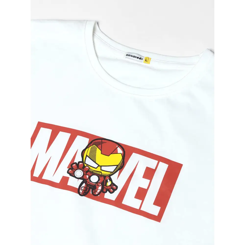 Bewakoof Men's Marvel Printed 100% Cotton T-Shirt White 