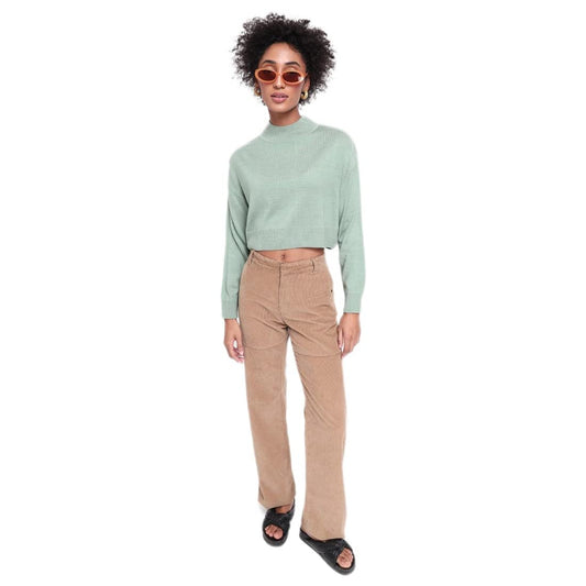 Bewakoof Women's Sage High Neck Oversized Crop Sweater Green 