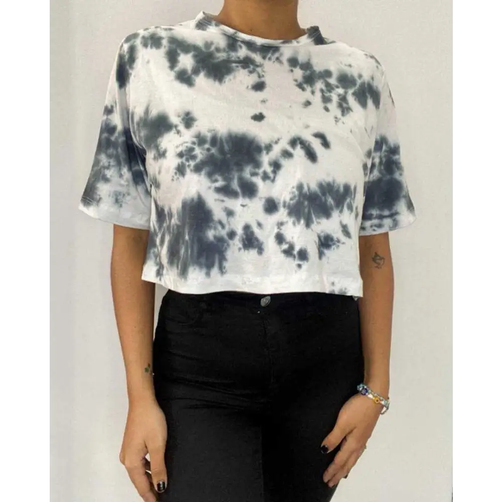 Black Dots Tie Dye Cotton Crop Top 