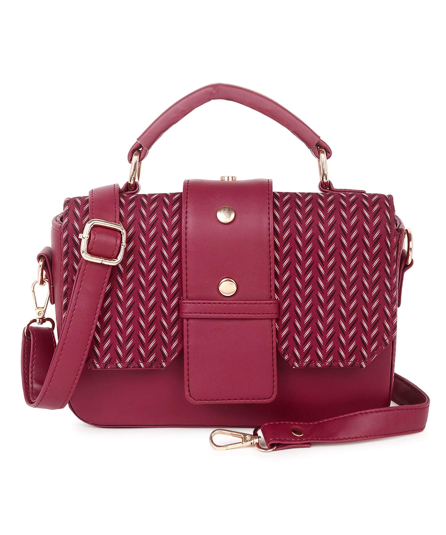 Black Spade Printed Structured PU Satchel Bag For Women & Girls Sling Crossbody (Maroon) 