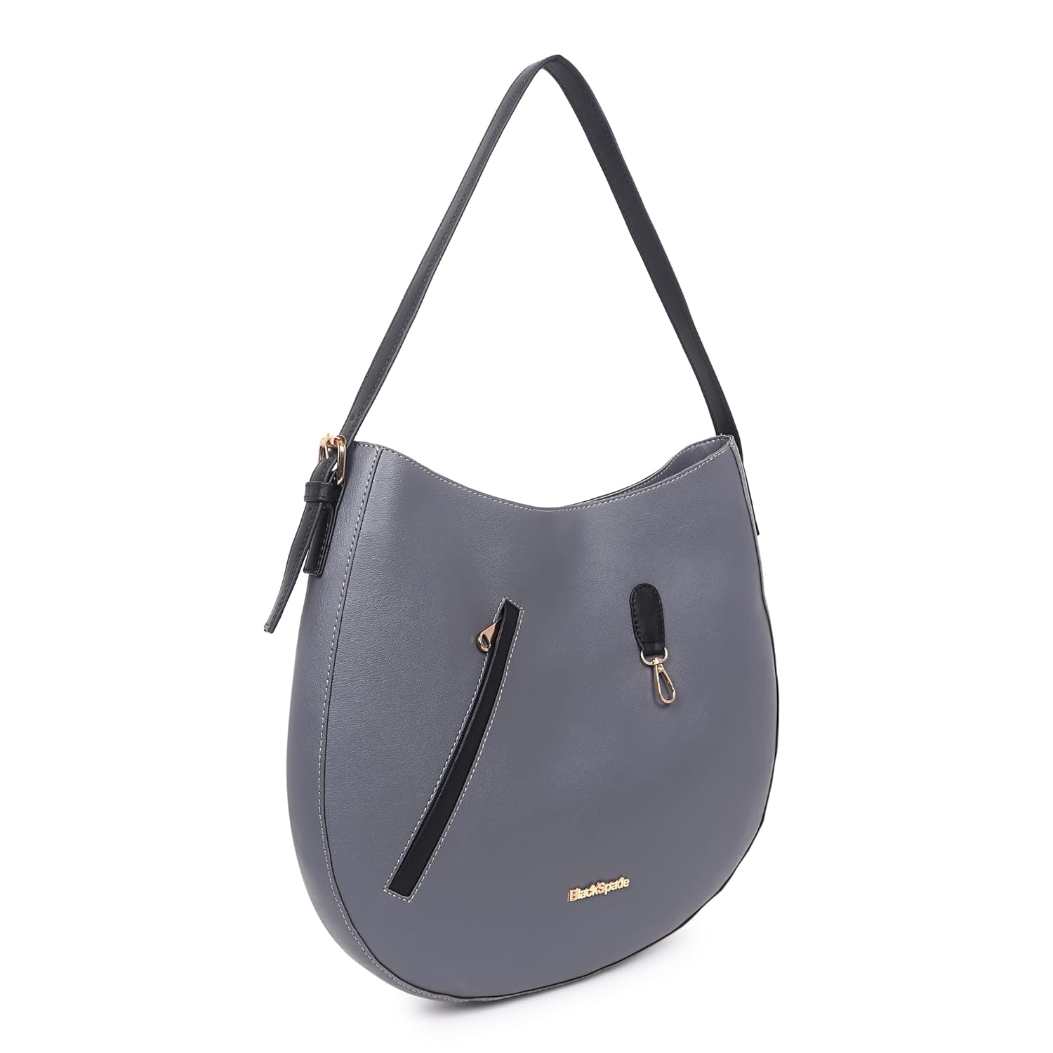 Black Spade Women Grey Structured Shopper Hobo Bag Half Moon Shoulder Bag PU Leather Ladies Purse 