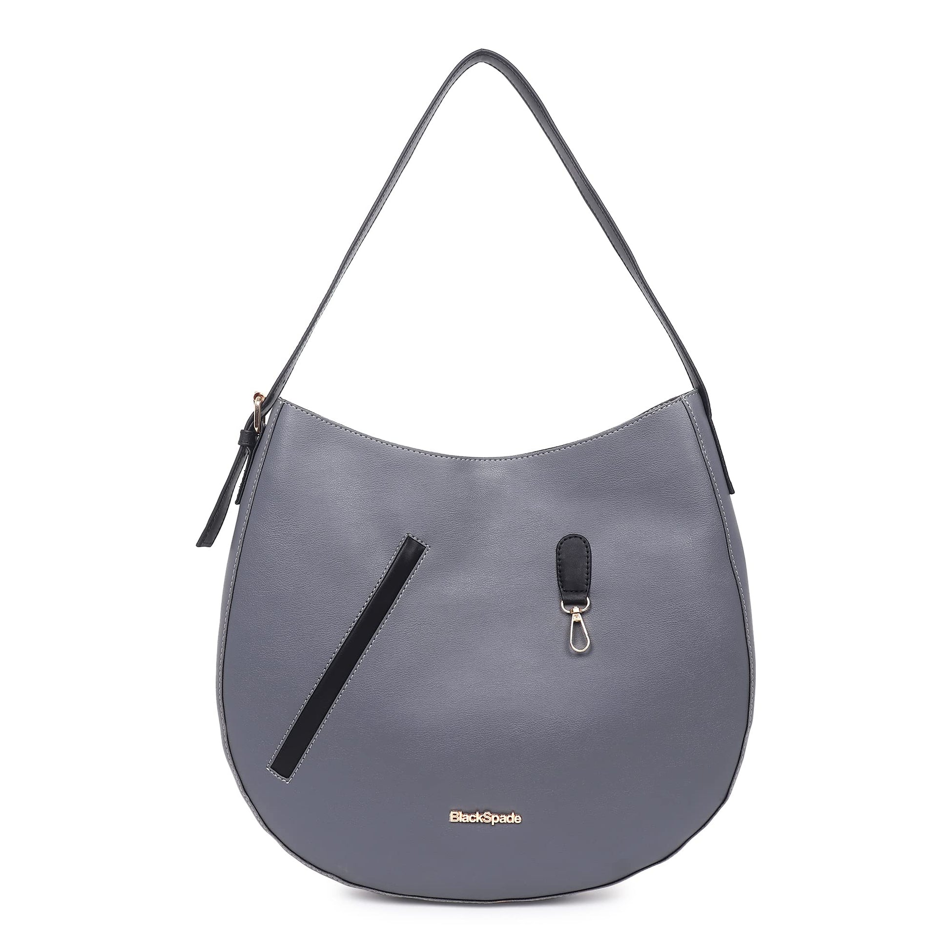 Black Spade Women Grey Structured Shopper Hobo Bag Half Moon Shoulder Bag PU Leather Ladies Purse 