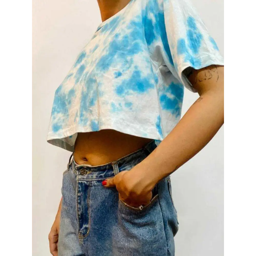 Blue Dots Tie Dye Cotton Crop Top 