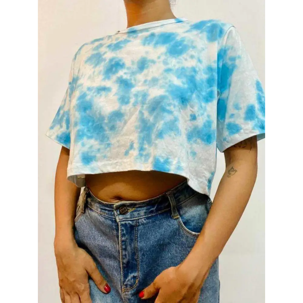 Blue Dots Tie Dye Cotton Crop Top 