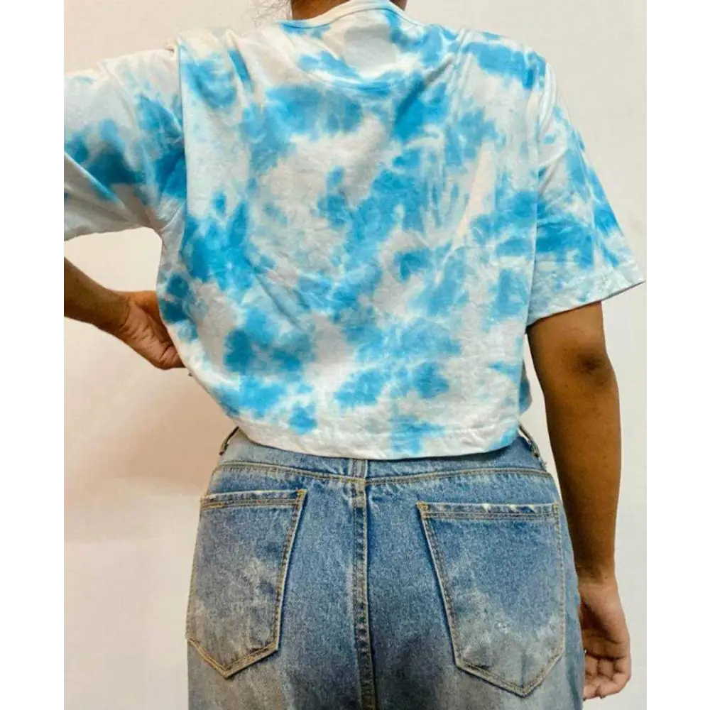 Blue Dots Tie Dye Cotton Crop Top 