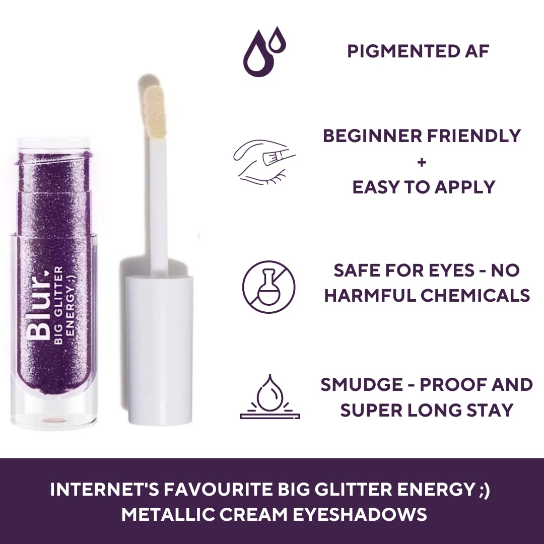 Blur India BIG GLITTER ENERGY ;) EYESHADOWS | Shade Back To Black | Highly Pigmented, Smudge Proof & Water Proof -(Deep Metallic Onyx, 5Ml) 