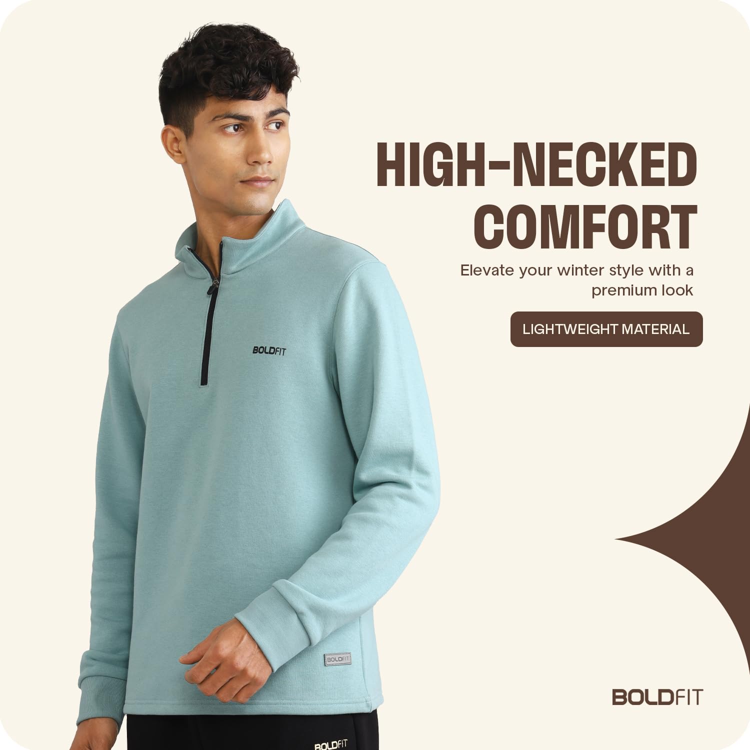Boldfit Sweatshirt for Men High Neck Sweatshirt for Men Branded Sweatshirts for Men Half Zipper Sweatshirt for Men Pullover for Men with Zip Stylish Men Sweatshirt Jumper Sweat Shirt Men - Mintblue M 