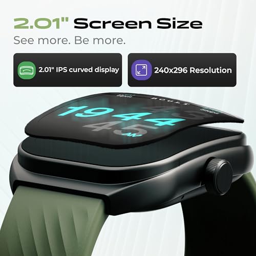 Boult Newly Launched Trail Smart Watch 2.01'' 3D Curved HD Display, BT Calling, Working Crown, 190+Watchfaces, 500 Nits Brightness, AI Voice Assistant, SpO2 Monitoring, 120+ Sports Mode (Jade Green) SaumyasStore