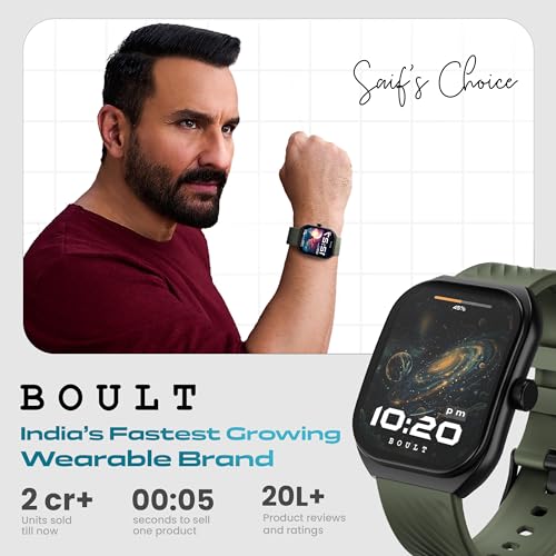 Boult Newly Launched Trail Smart Watch 2.01'' 3D Curved HD Display, BT Calling, Working Crown, 190+Watchfaces, 500 Nits Brightness, AI Voice Assistant, SpO2 Monitoring, 120+ Sports Mode (Jade Green) SaumyasStore