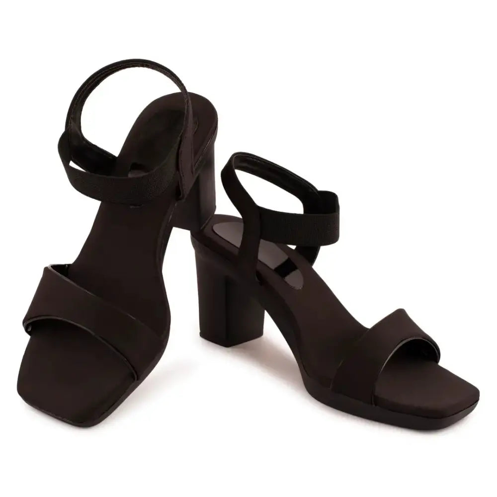 CARRITO Black Stylish Heels Sandals for Women 