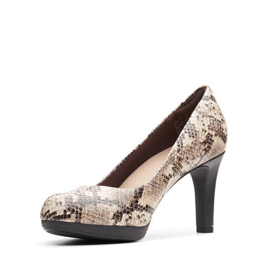 CLARKS Women's Adriel Viola Shoe, Taupe Synthetic Snake Print 