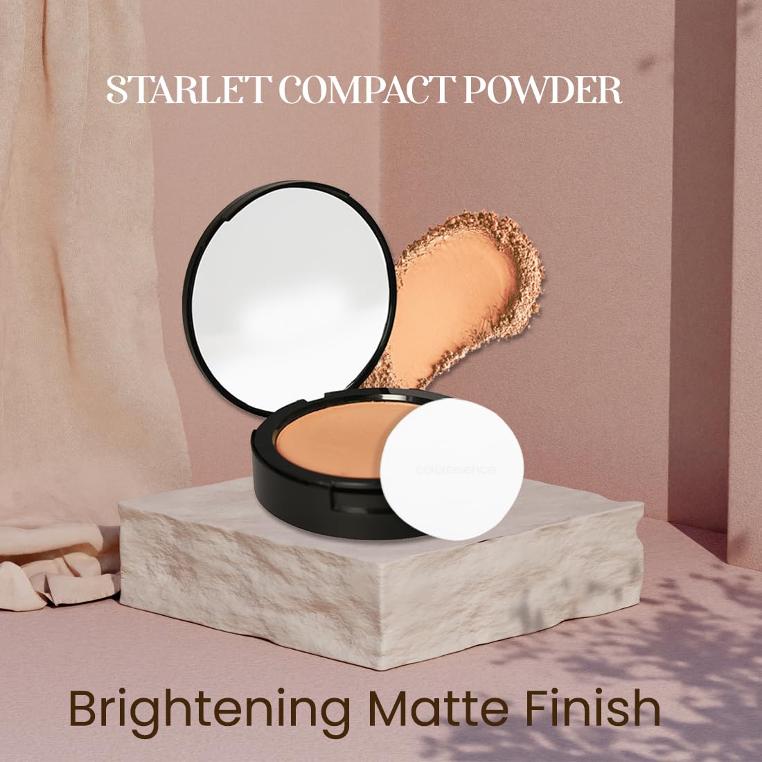 COLORESSENCE Starlet Compact Powder with Free Applicator Puff | Makeup Setting Powder | Makeup Baking Powder | Matte Compact Powder |Lightweight | Oil Control Face Powder | Suitable for All Skin Types | Snow White 