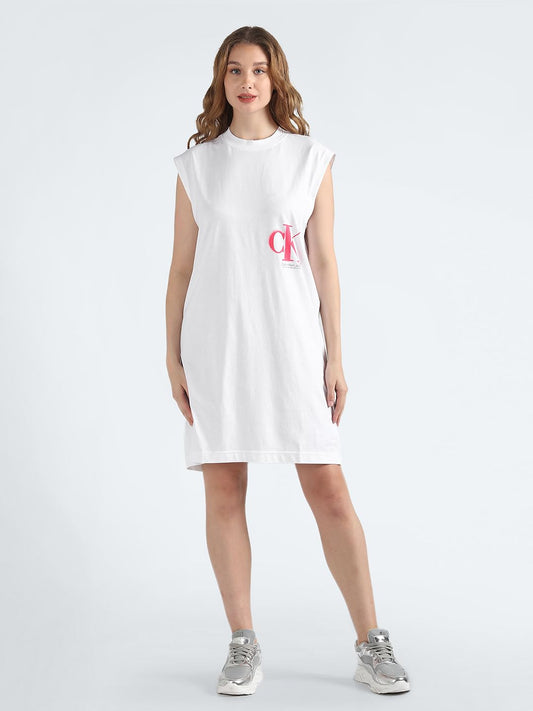 Calvin Klein Women's Cotton Bodycon Above The Knee Casual Dress (White) 