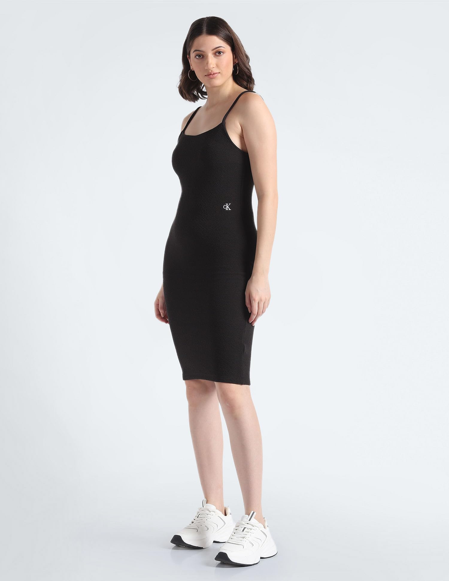 Calvin Klein Women's Polyester Bodycon Above The Knee Dress (J20J221149BEH Black 