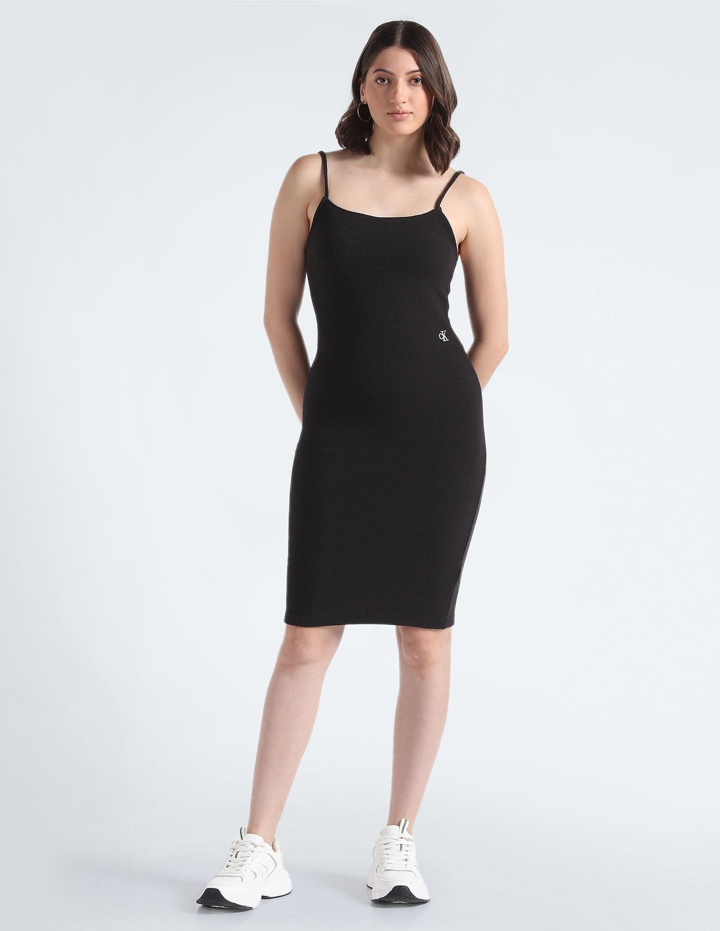 Calvin Klein Women's Polyester Bodycon Above The Knee Dress (J20J221149BEH Black 