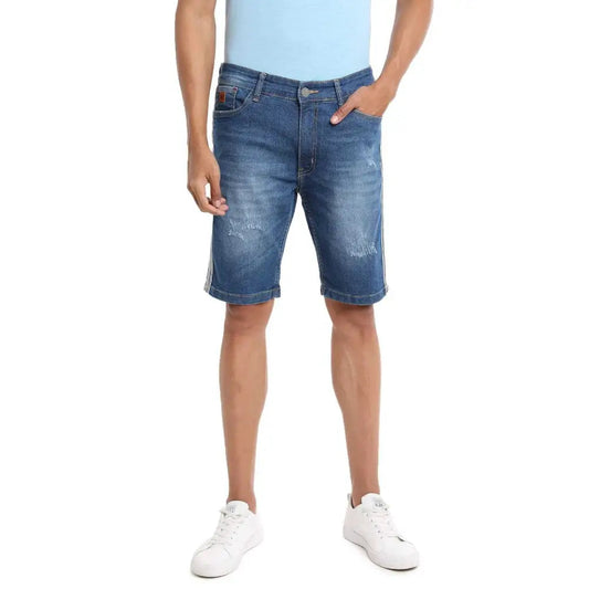 Campus Sutra Men Solid & Side Striped Stylish Denim Shorts 