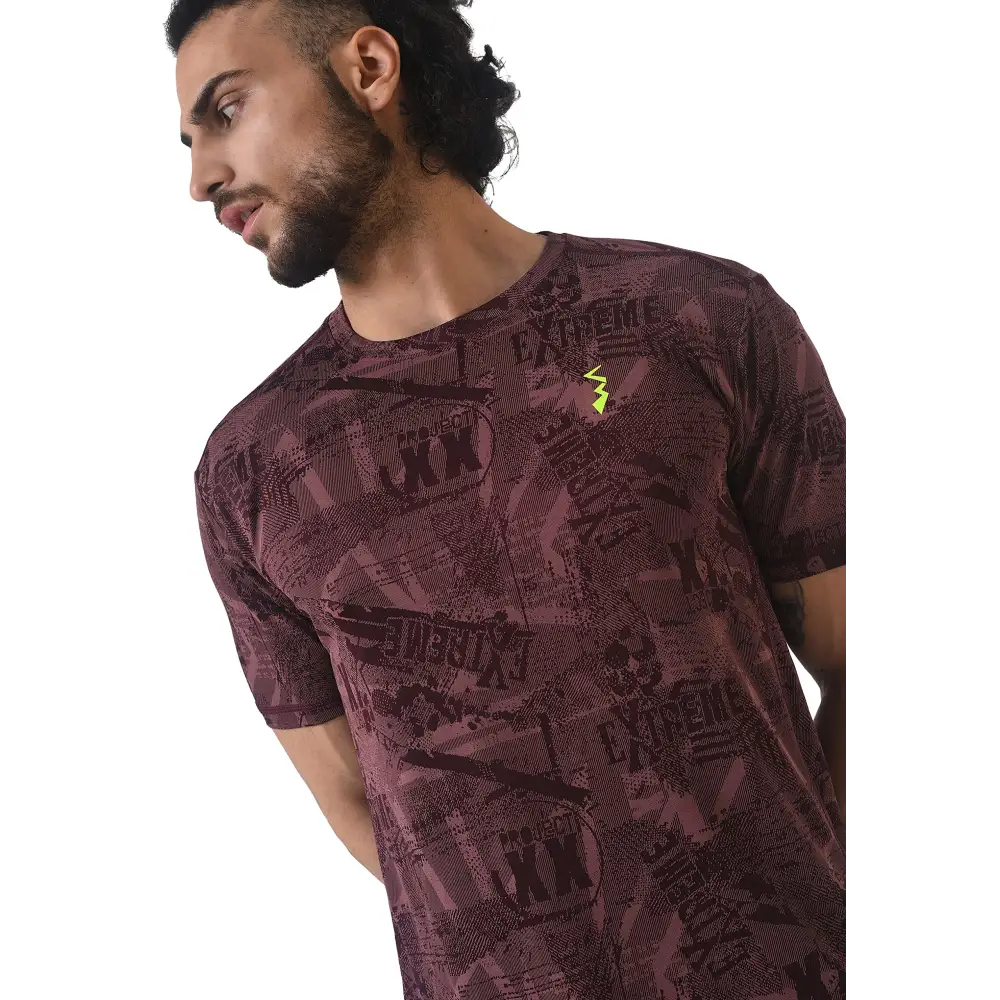 Campus Sutra Men's Maroon Dri-Fit Graphic Printed Half Sleeve Activewear T-Shirt Regular Fit for Casual Wear | Modern Clothing T-Shirt Crafted with Comfort Fit and High-Performance for Everyday Wear 