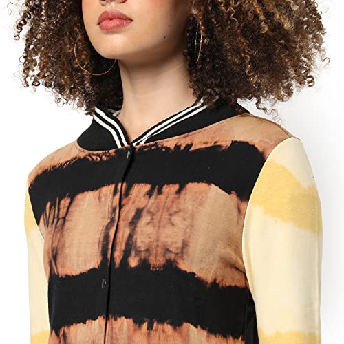 Campus Sutra Women Yellow & Beige Tie-Dye Regular Fit Cotton Jacket For Winter Wear | Full Sleeve | Buttoned | Casual Jacket For Woman & Girl 