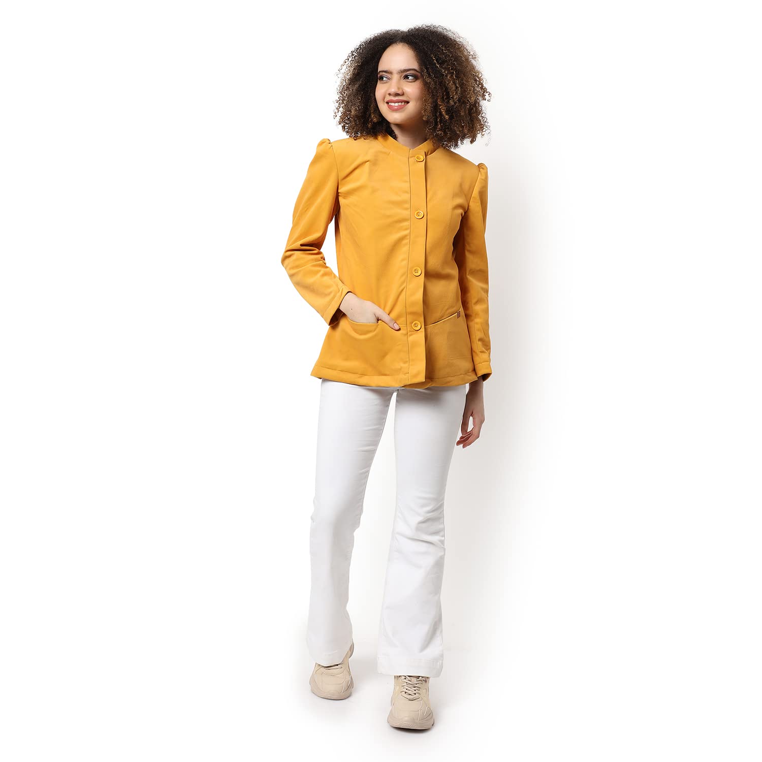 Campus Sutra Women Yellow Solid Regular Fit Blazer 