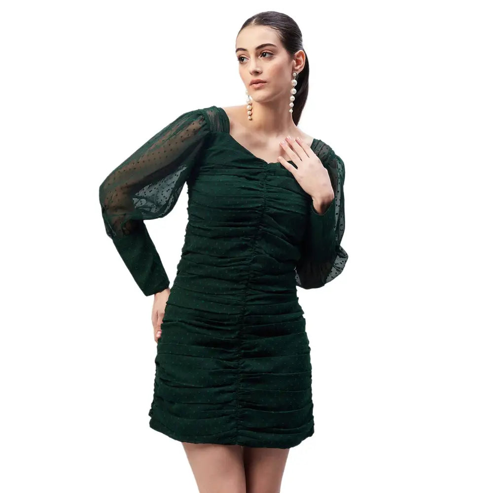 Carlton London Women's Georgette A-Line Above The Knee Dress (Green) 