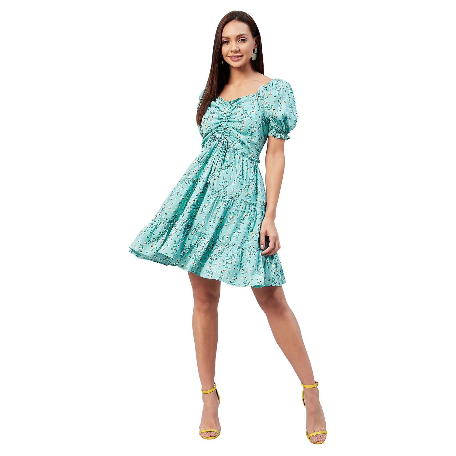 Carlton London Women's Polyester Fit and Flare Above The Knee Casual Dress (Green) 