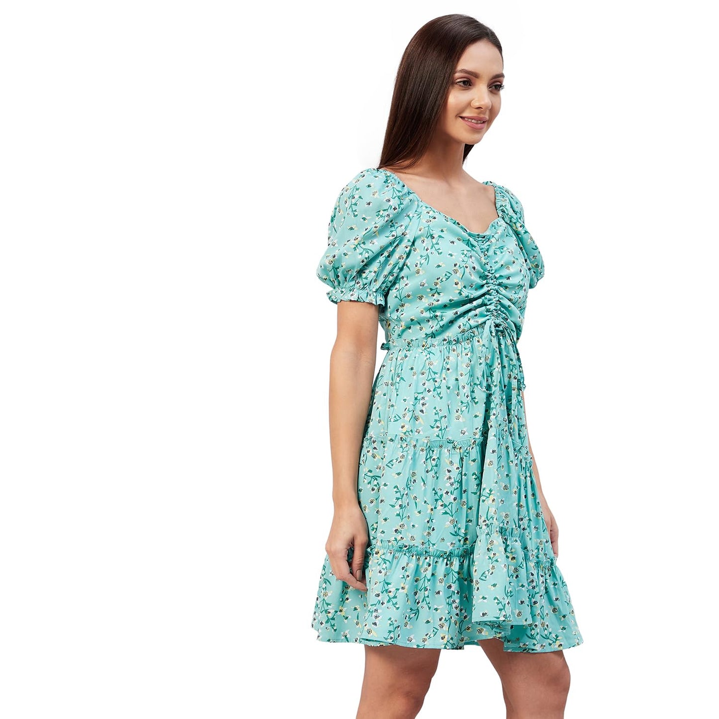 Carlton London Women's Polyester Fit and Flare Above The Knee Casual Dress (Green) 