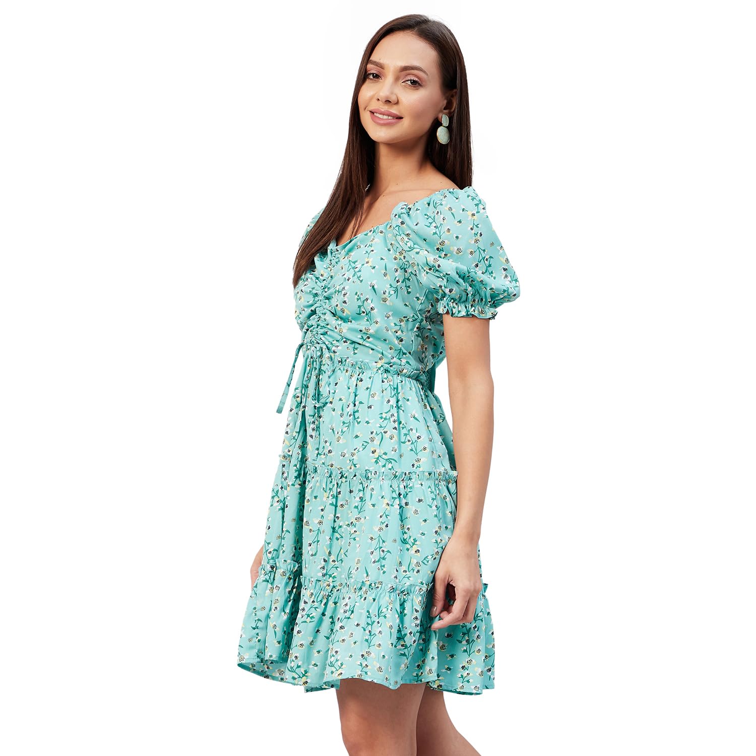 Carlton London Women's Polyester Fit and Flare Above The Knee Casual Dress (Green) 