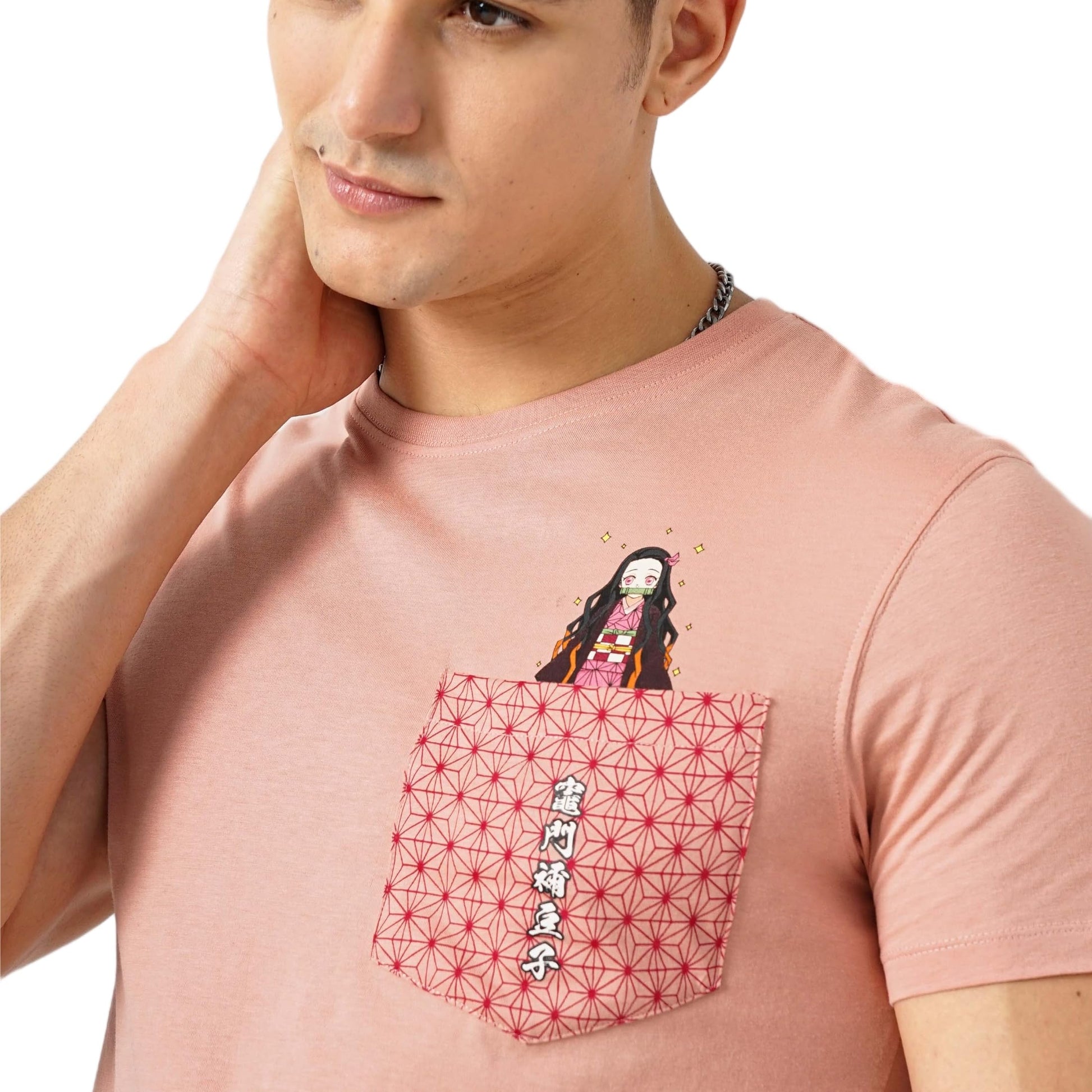 Celio Mens Demon Slayer Graphic Pink Regular Shirt 