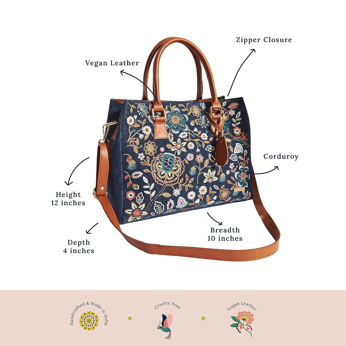 Chumbak Batik Bloom Embroidered Tote|Navy 