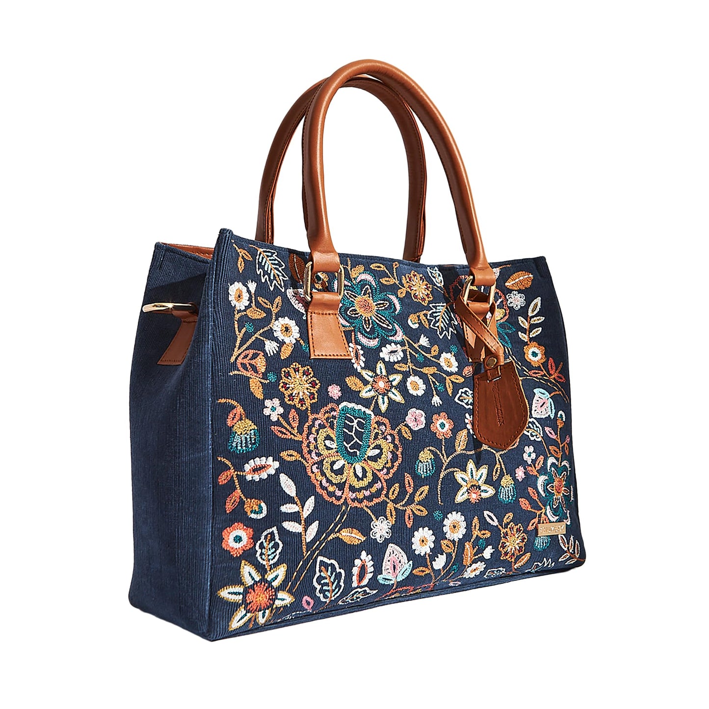 Chumbak Batik Bloom Embroidered Tote|Navy 