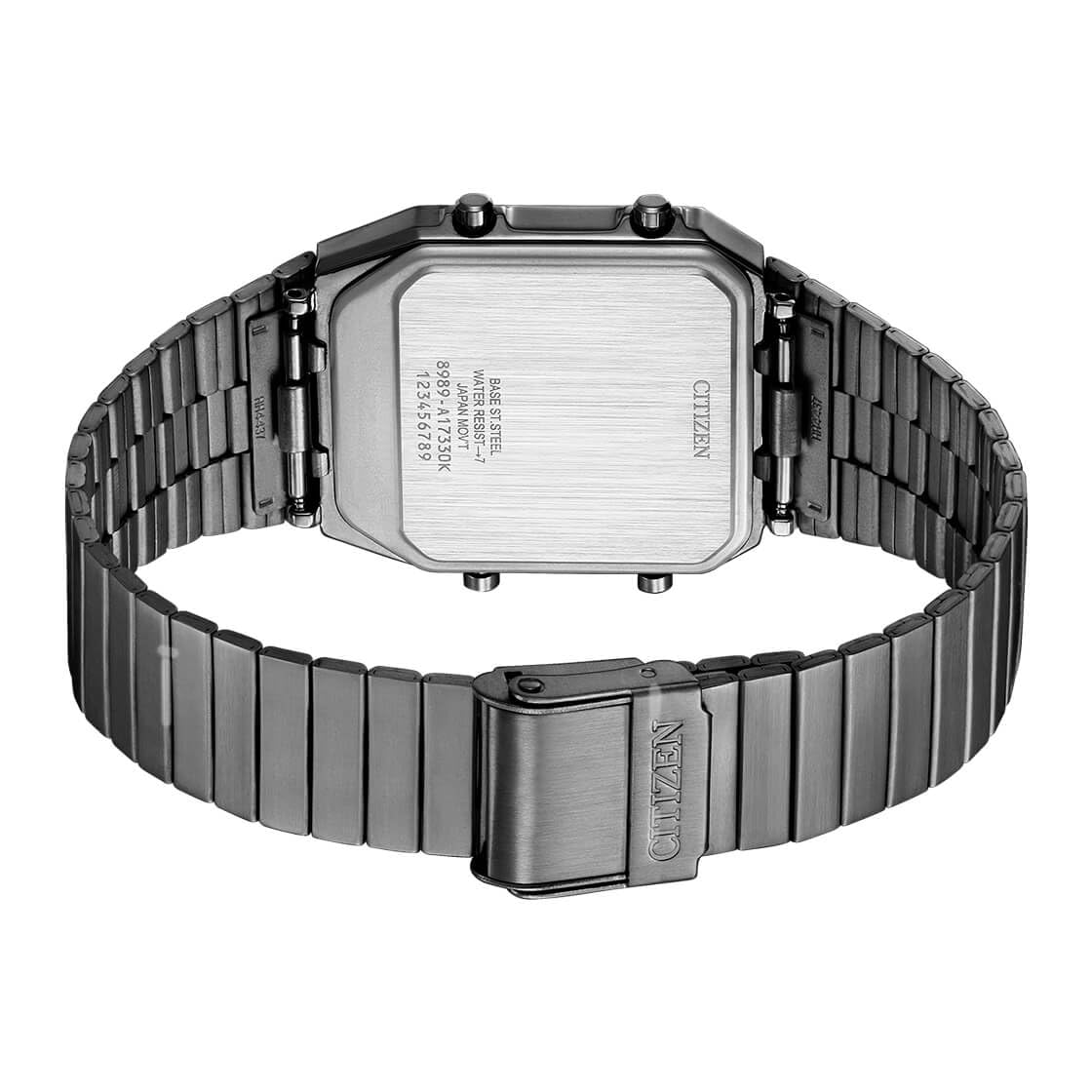 Citizen Analog-Digital Luminous Black Stainless Steel Watch, strap 