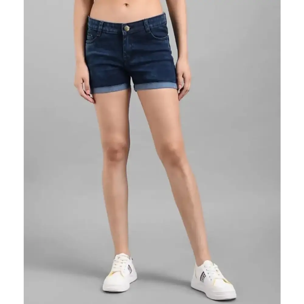 Classic Denim Solid Shorts for Women 