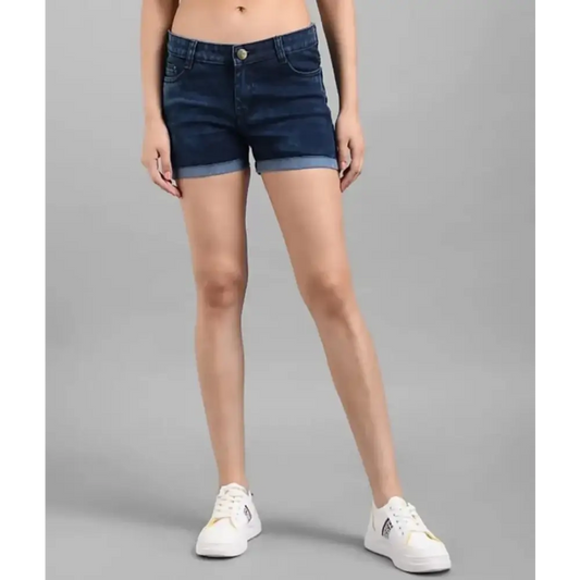 Classic Denim Solid Shorts for Women 