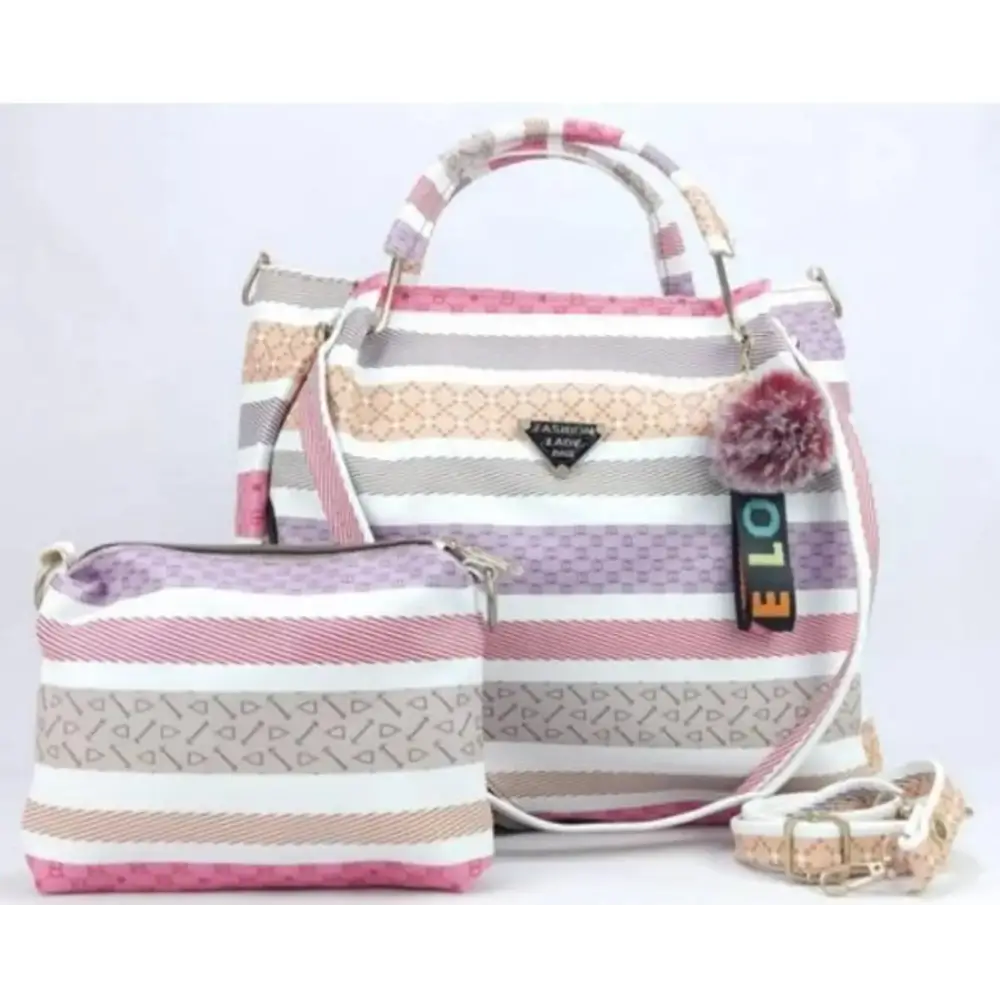 Classy PU Striped Handbag with Sling Bag for Women (Set of 2) 