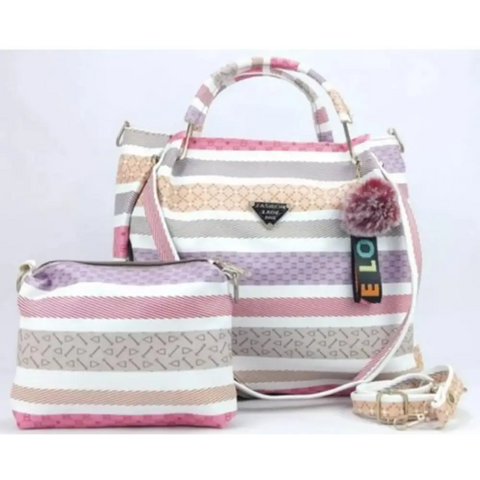 Classy PU Striped Handbag with Sling Bag for Women (Set of 2) 