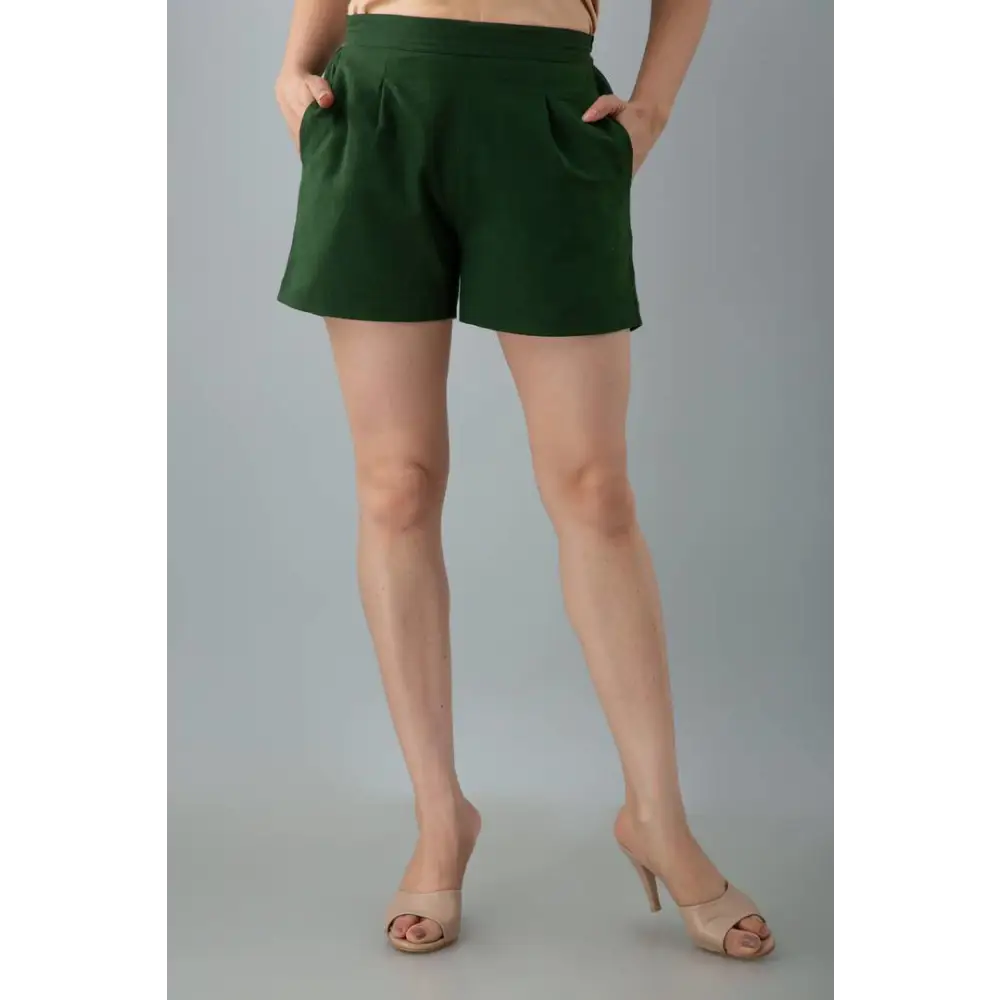 Cotton Flex Solid Hot Pant For Women (Dark Green) 