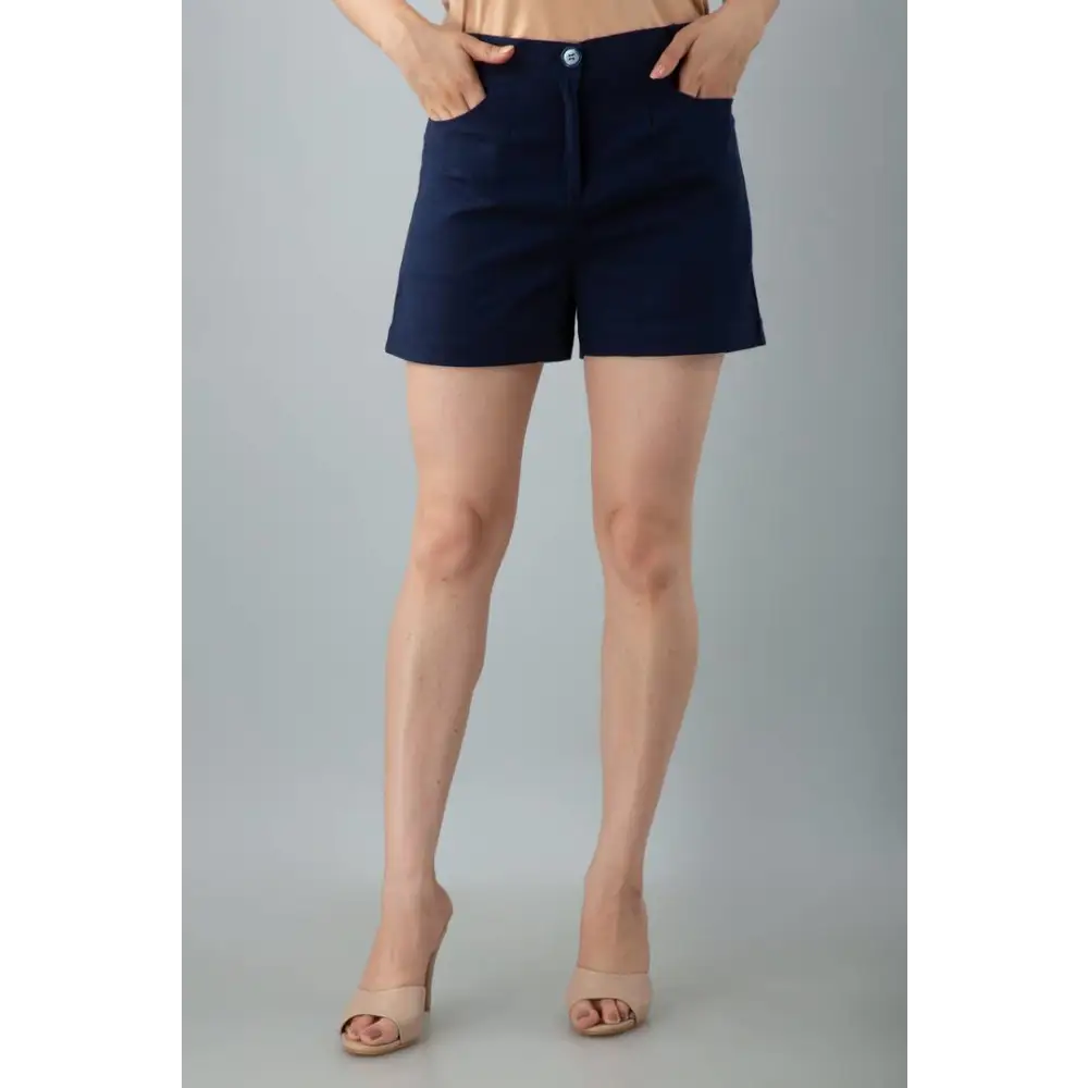 Cotton Flex Solid Hot Pant For Women (Navy Blue) 