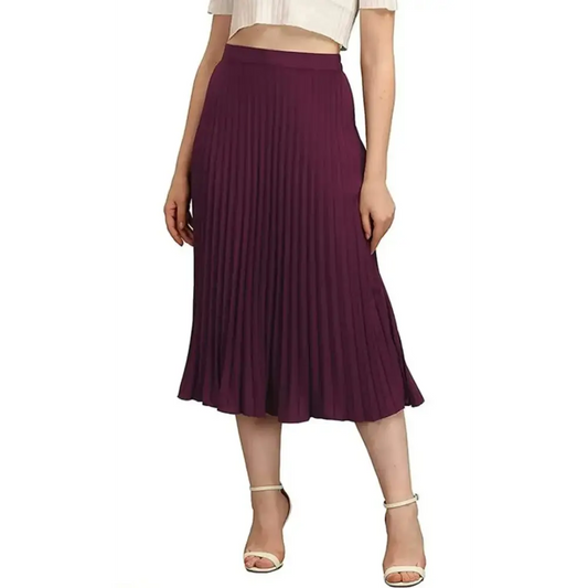 Crepe Silk Solid Pleated Skirt For Women 