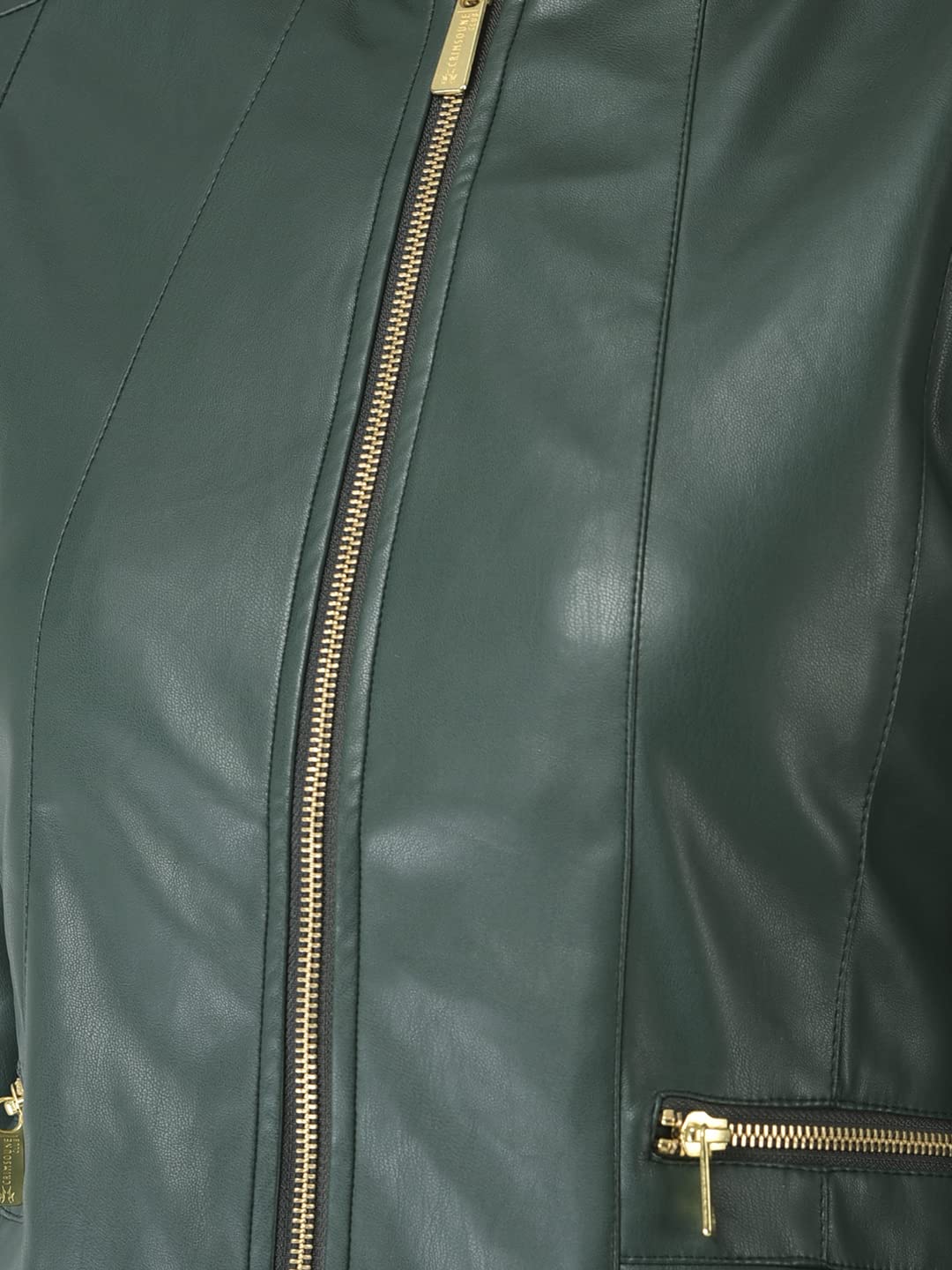 Crimsoune Club Women Green Faux Leather Jacket 