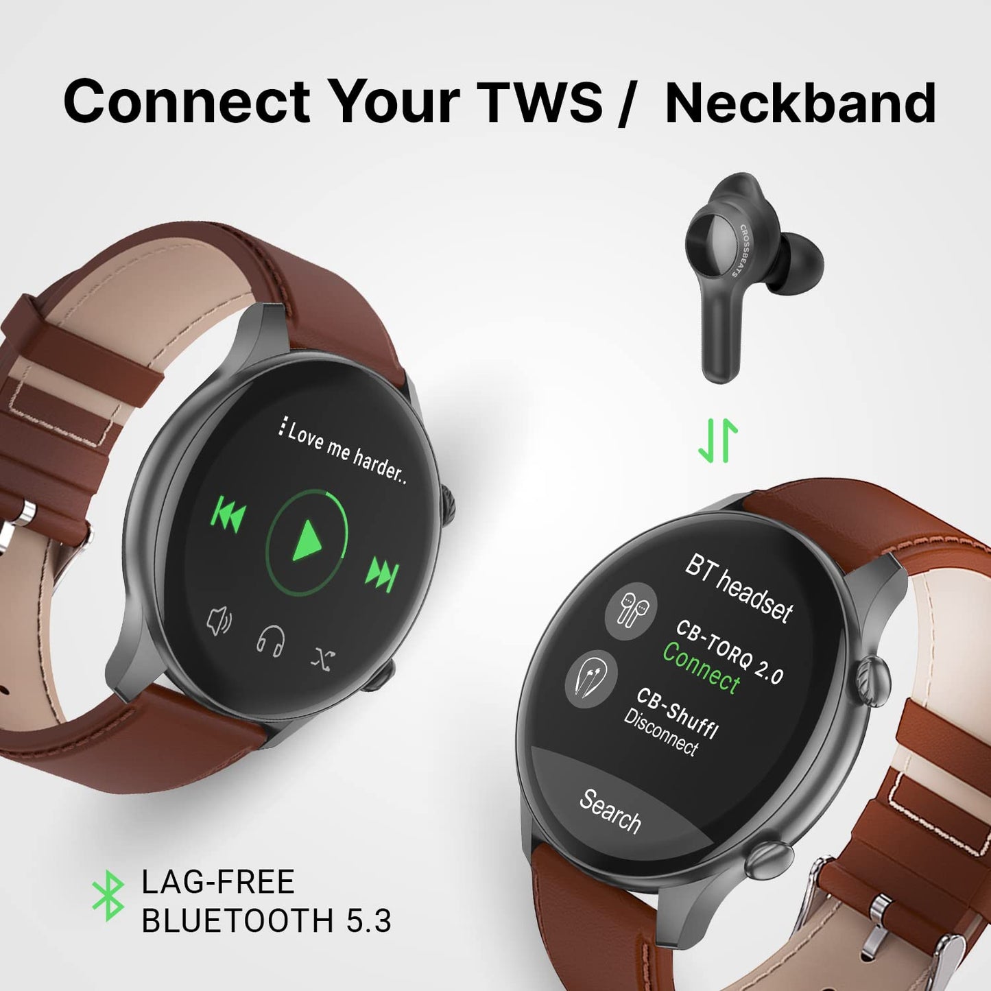 CrossBeats Orbit Infiniti 2.0, Large 1.43'' AMOLED Display Smartwatch with Ai ENC BT Calling,1000+Songs 4GB Storage, Connect TWS,10 Days Battery,Always on Display,300+Sports Modes, Free Strap Brown SaumyasStore