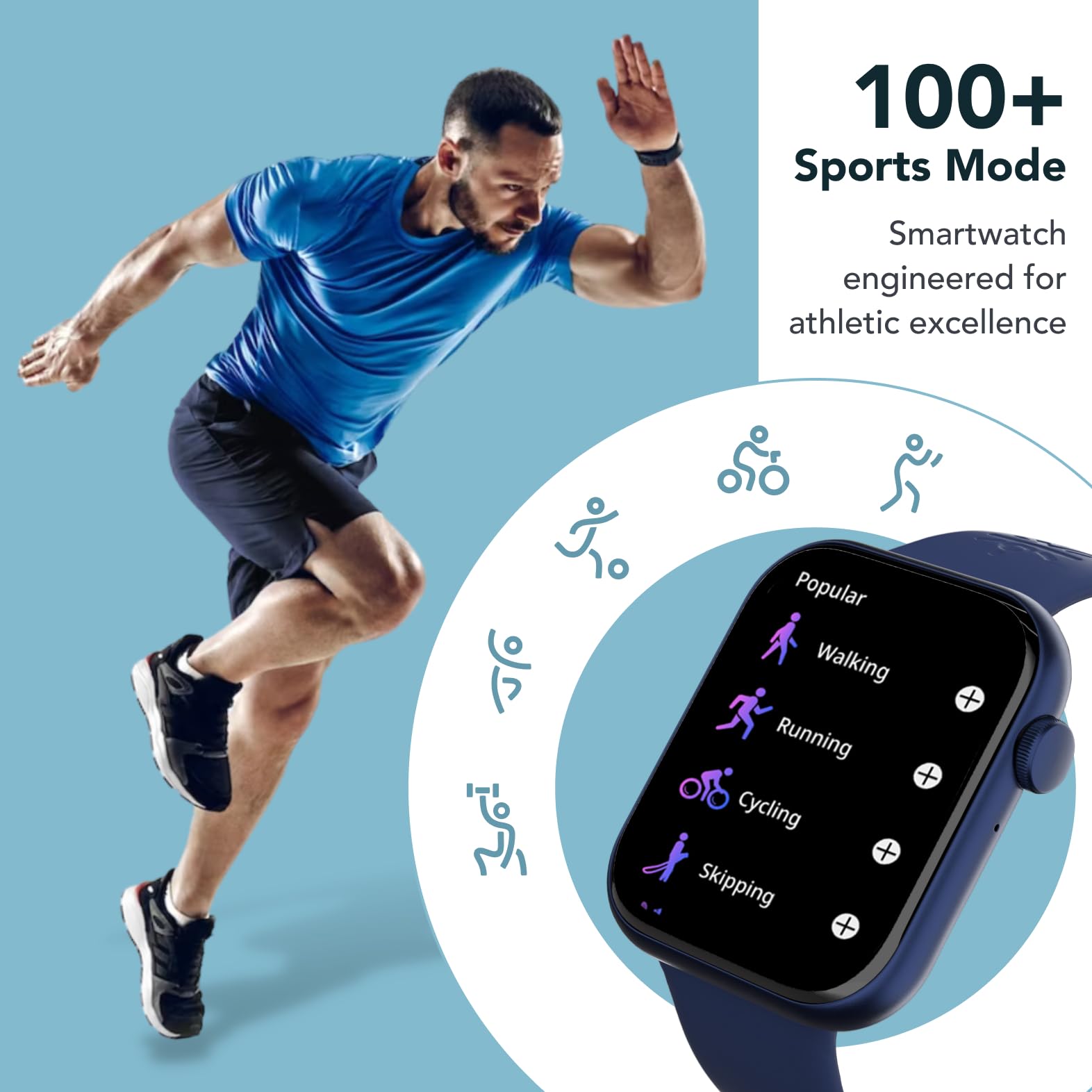 Cult.Sport Active T 2.01 HD Display, Single Chip BT Calling, Rotating Crown, 200 WatchFace Smartwatch (Blue Strap, Free Size) 