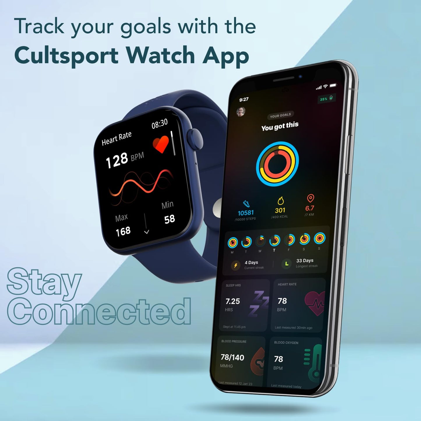 Cult.Sport Active T 2.01 HD Display, Single Chip BT Calling, Rotating Crown, 200 WatchFace Smartwatch (Blue Strap, Free Size) 