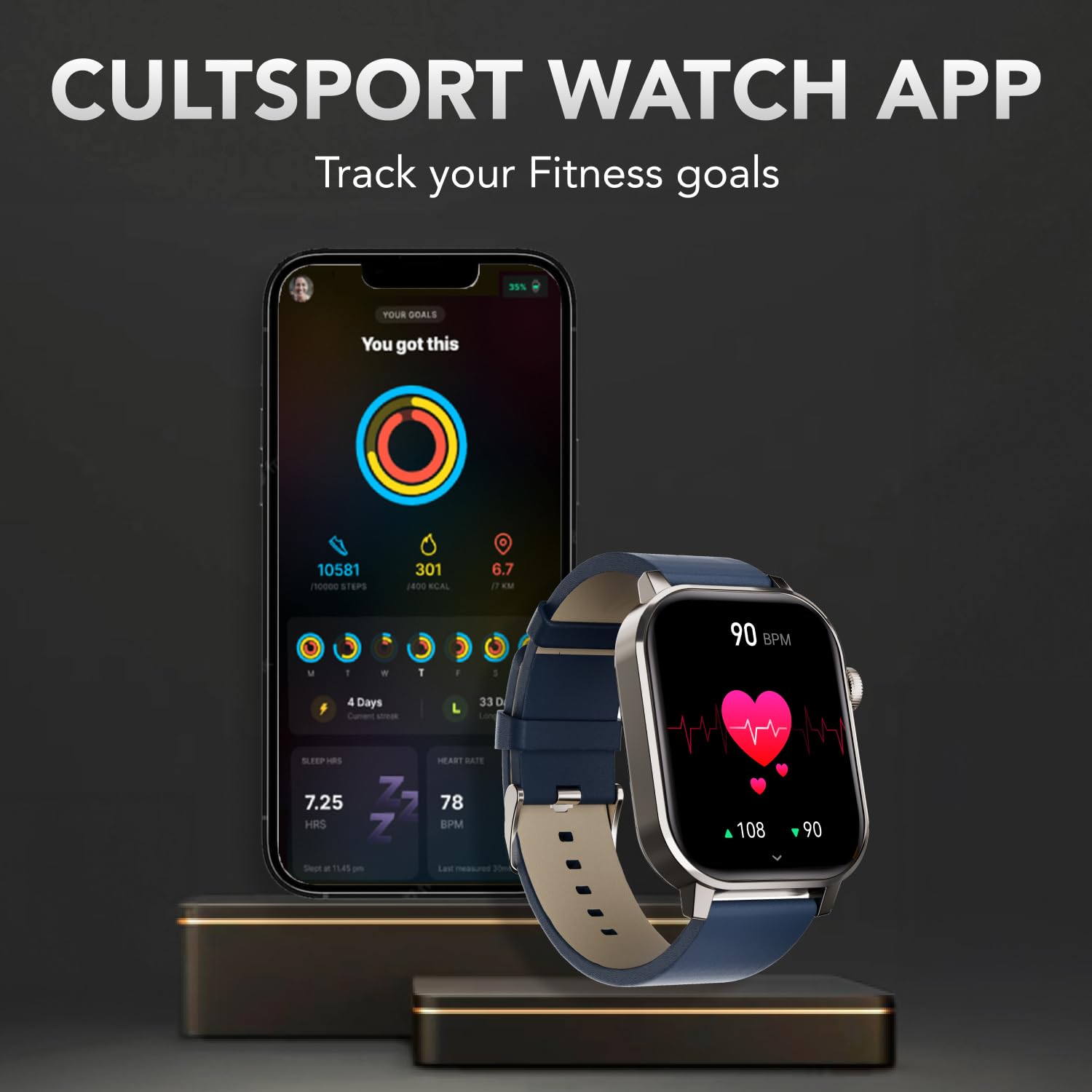 Cultsport Newly Launched Ace X Luxe Smartwatch, (Blue Leather) 