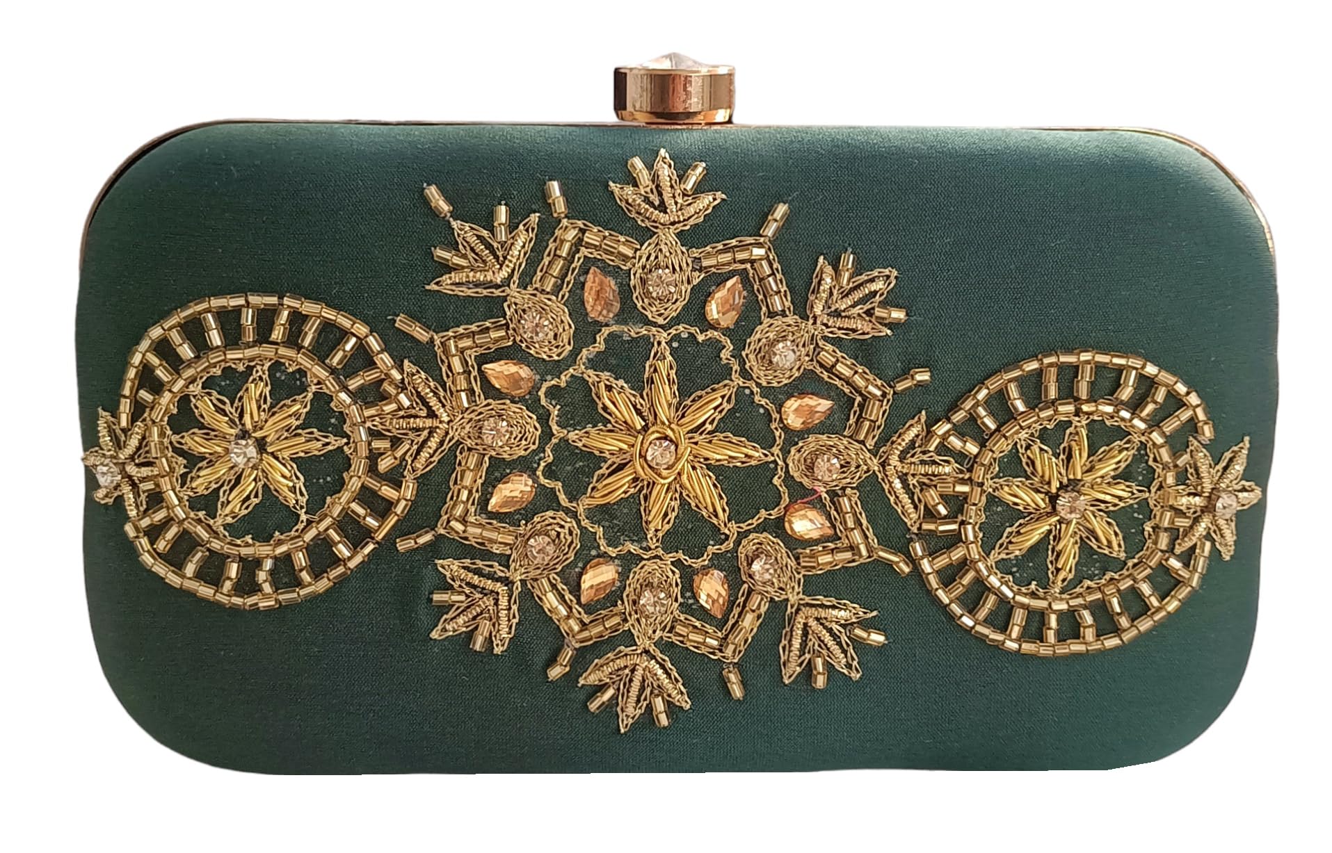 DUCHESS Women Green Hand Embroidered Clutch Purse 